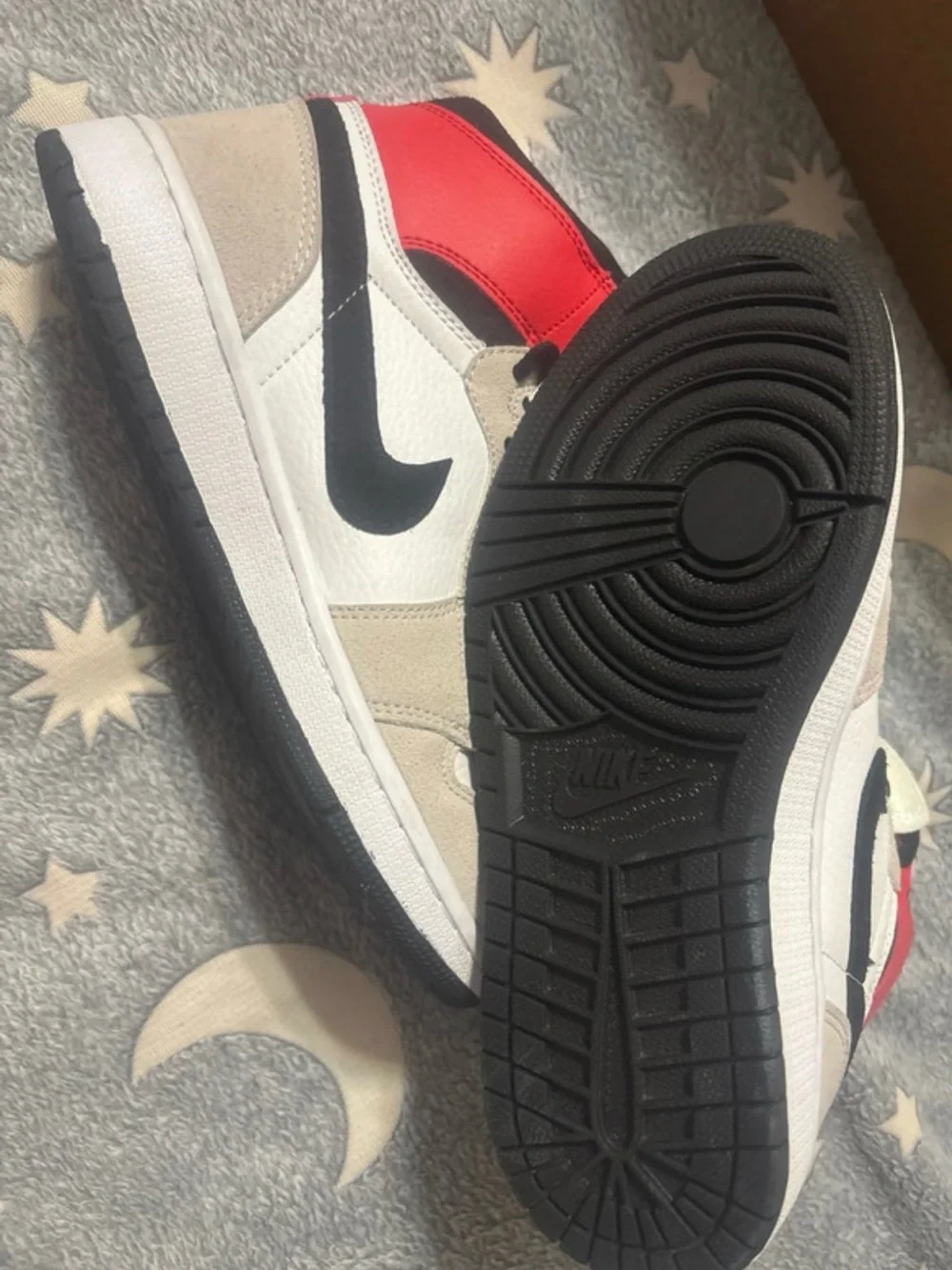 Jordan Kids High-Top Sneakers in White, Black & Red